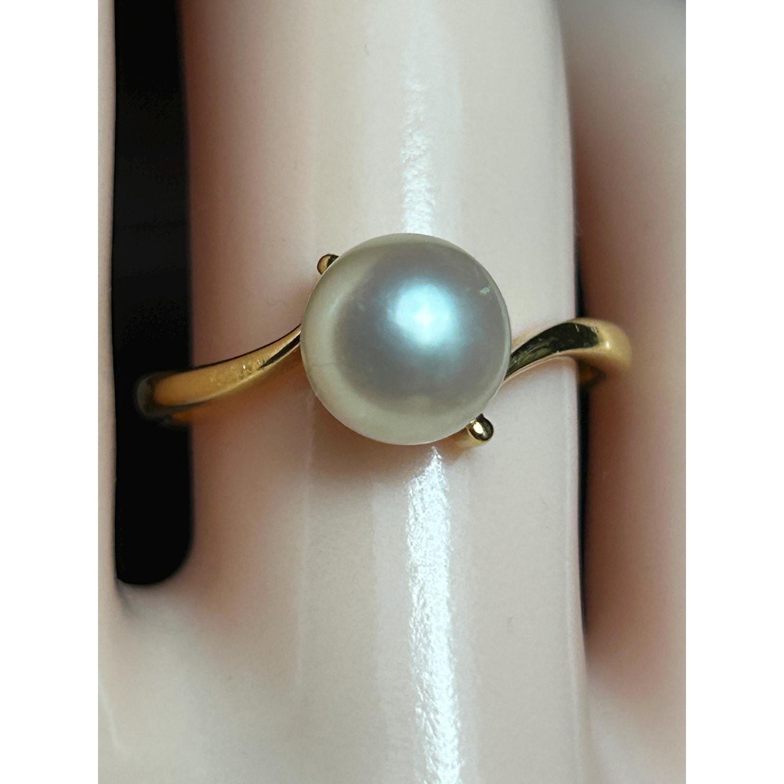 Mikimoto 750 18k Solid Yellow Gold Genuine Pearl Ring Size 675 Designer Jewelry
